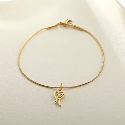 Dainty Cursive Heart Letter Initial Chain Bracelet
