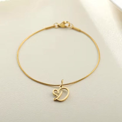 Dainty Cursive Heart Letter Initial Chain Bracelet