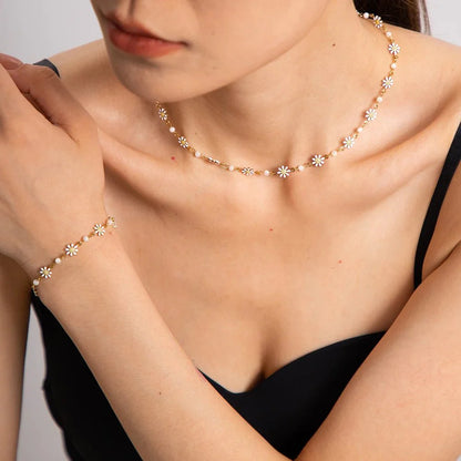 Dainty Daisy Floral Bracelet Necklace and Earrings Set