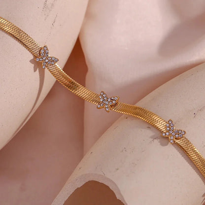 Dainty Diamond Butterfly Herringbone Necklace