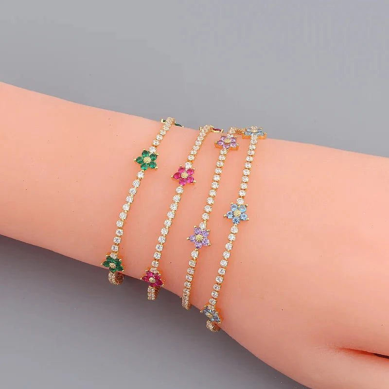 Dainty Diamond Floral Bracelets and Earrings