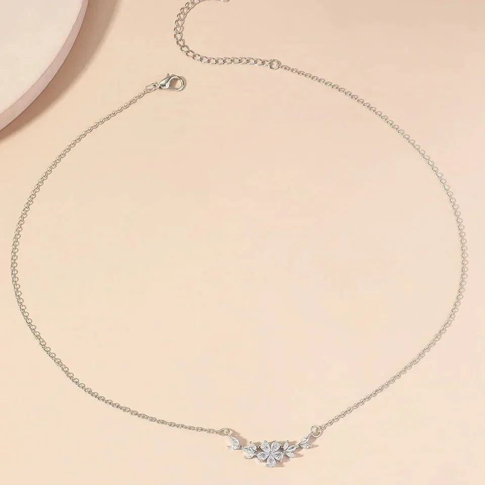 Dainty Diamond Floral Petals Necklace
