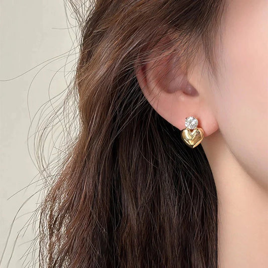Dainty Diamond Heart Stud Earrings