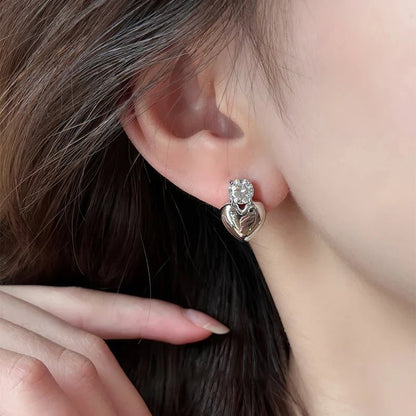 Dainty Diamond Heart Stud Earrings