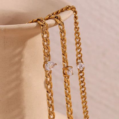 Dainty Diamond Set Gold Cuban Bracelets