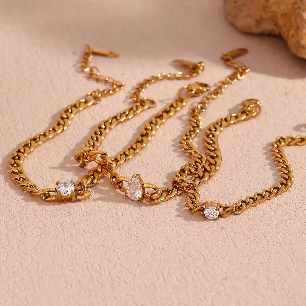Dainty Diamond Set Gold Cuban Bracelets