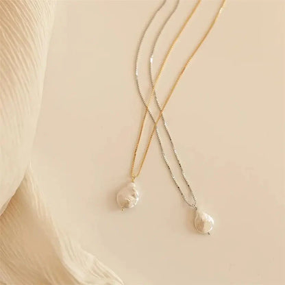 Dainty Flat Pearl Necklace