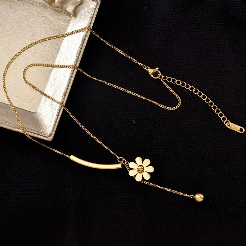 Dainty Floral Bar Dangle Necklace