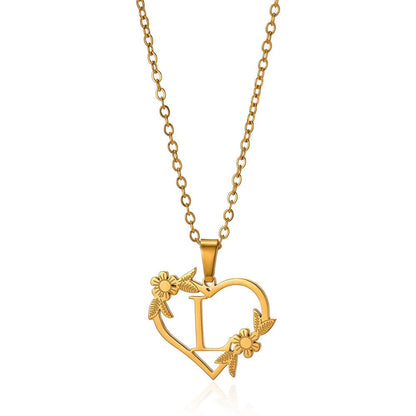 Dainty Floral Heart Letter Initial Necklace