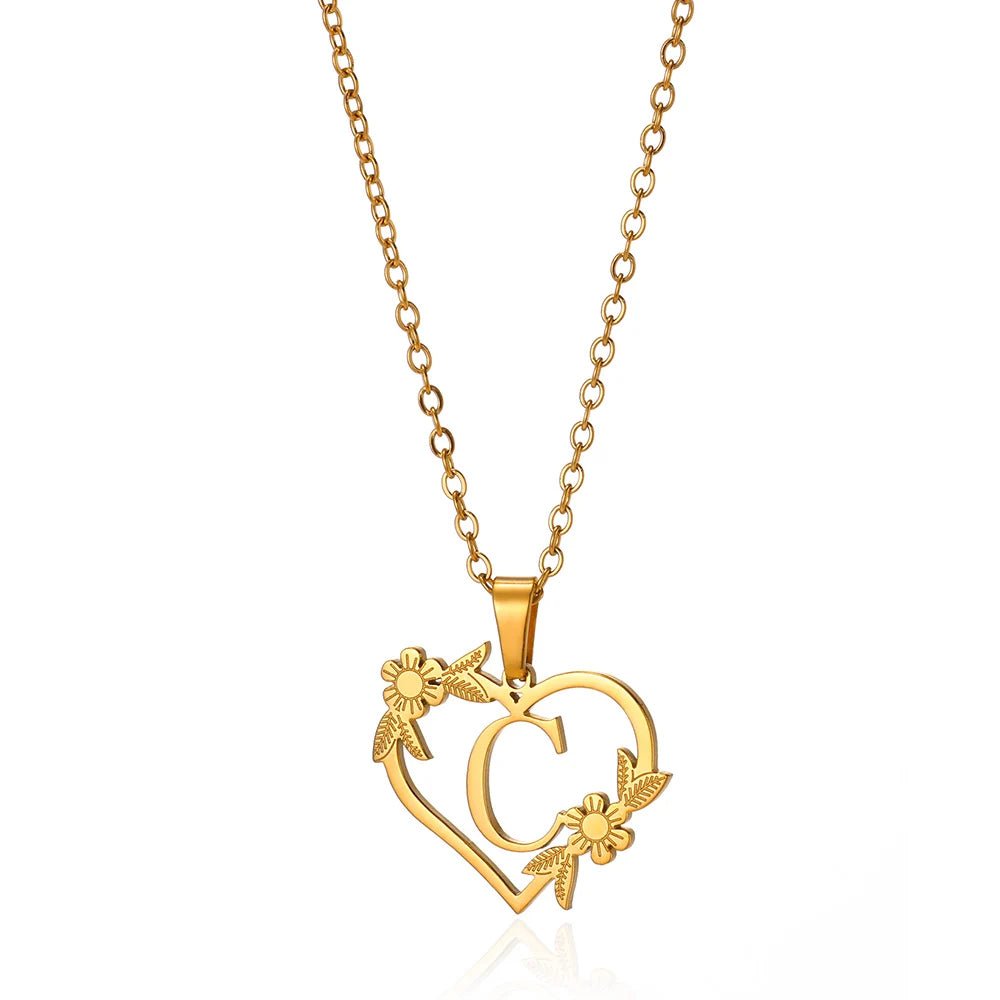 Dainty Floral Heart Letter Initial Necklace