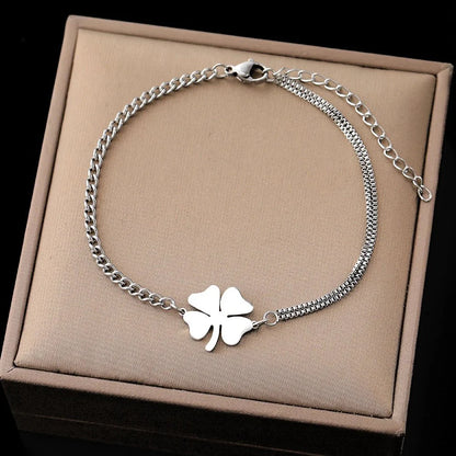 Dainty Four Leaf Clover Layered Chain Bracelet