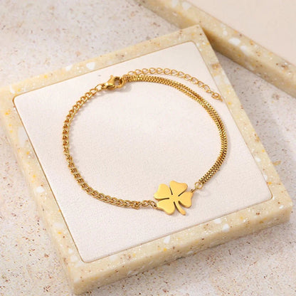 Dainty Four Leaf Clover Layered Chain Bracelet