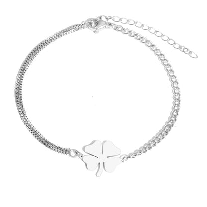 Dainty Four Leaf Clover Layered Chain Bracelet