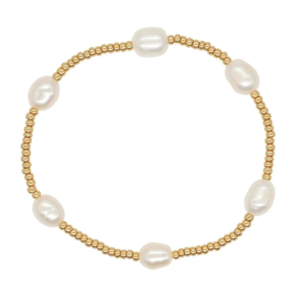 Dainty Gold Beaded Pearl Bracelets