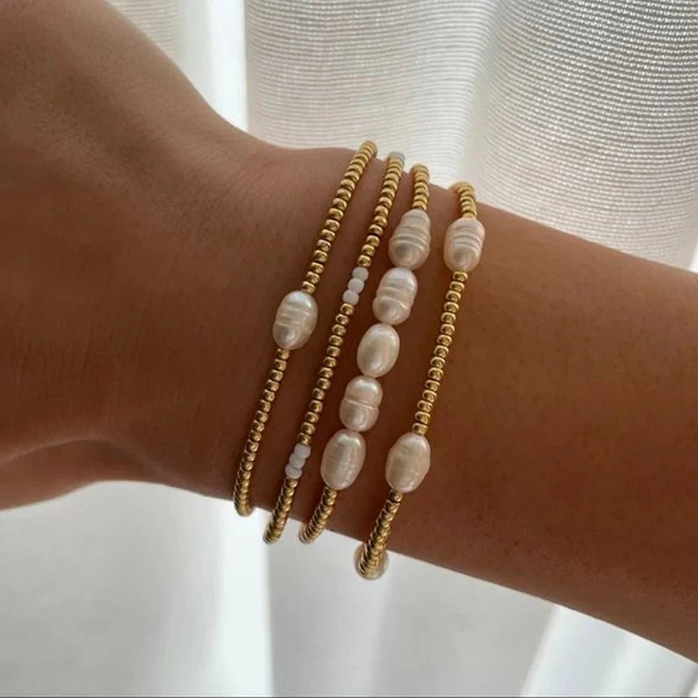 Dainty Gold Beaded Pearl Bracelets