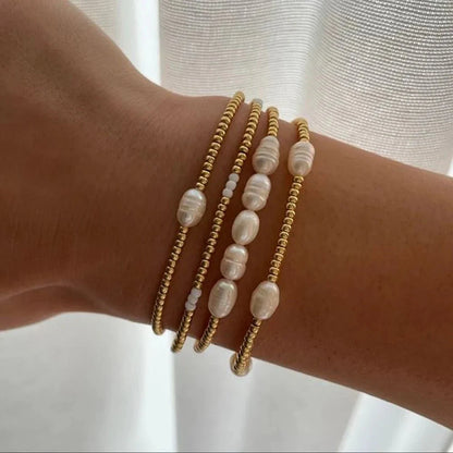 Dainty Gold Beaded Pearl Bracelets