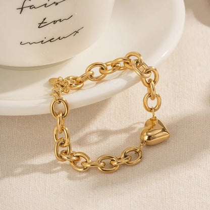 Dainty Gold Chain Link Heart Bracelet
