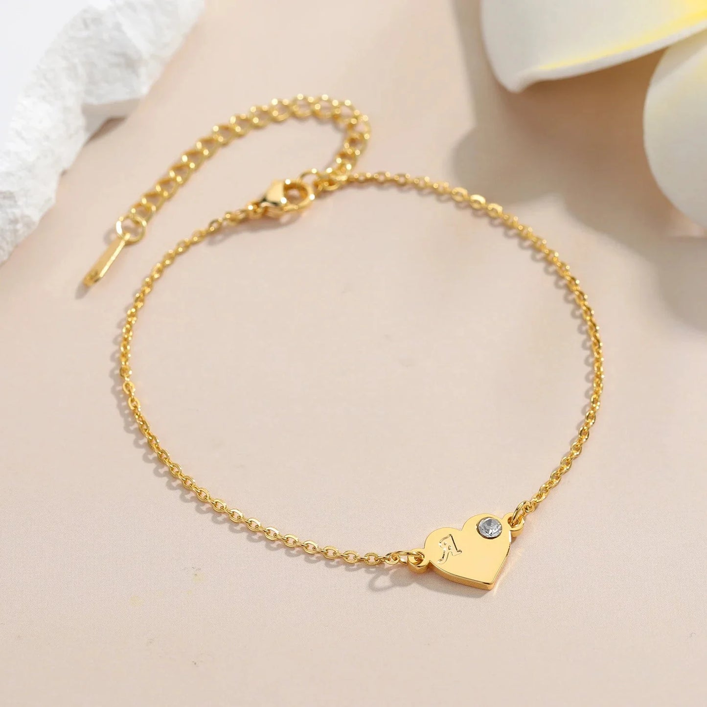 Dainty Heart Birthstone Letter Initial Bracelet