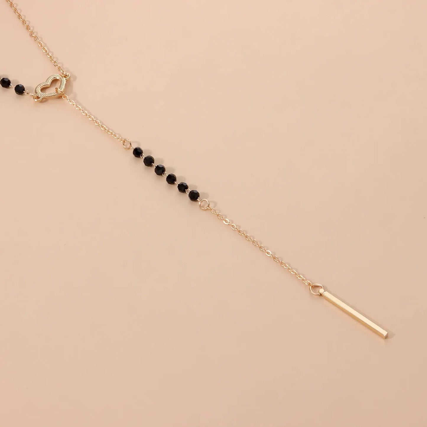 Dainty Heart Black and Gold Lariat Necklace