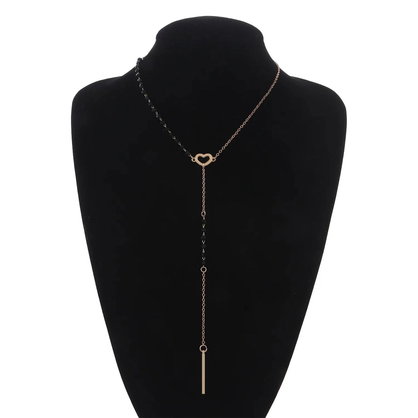 Dainty Heart Black and Gold Lariat Necklace