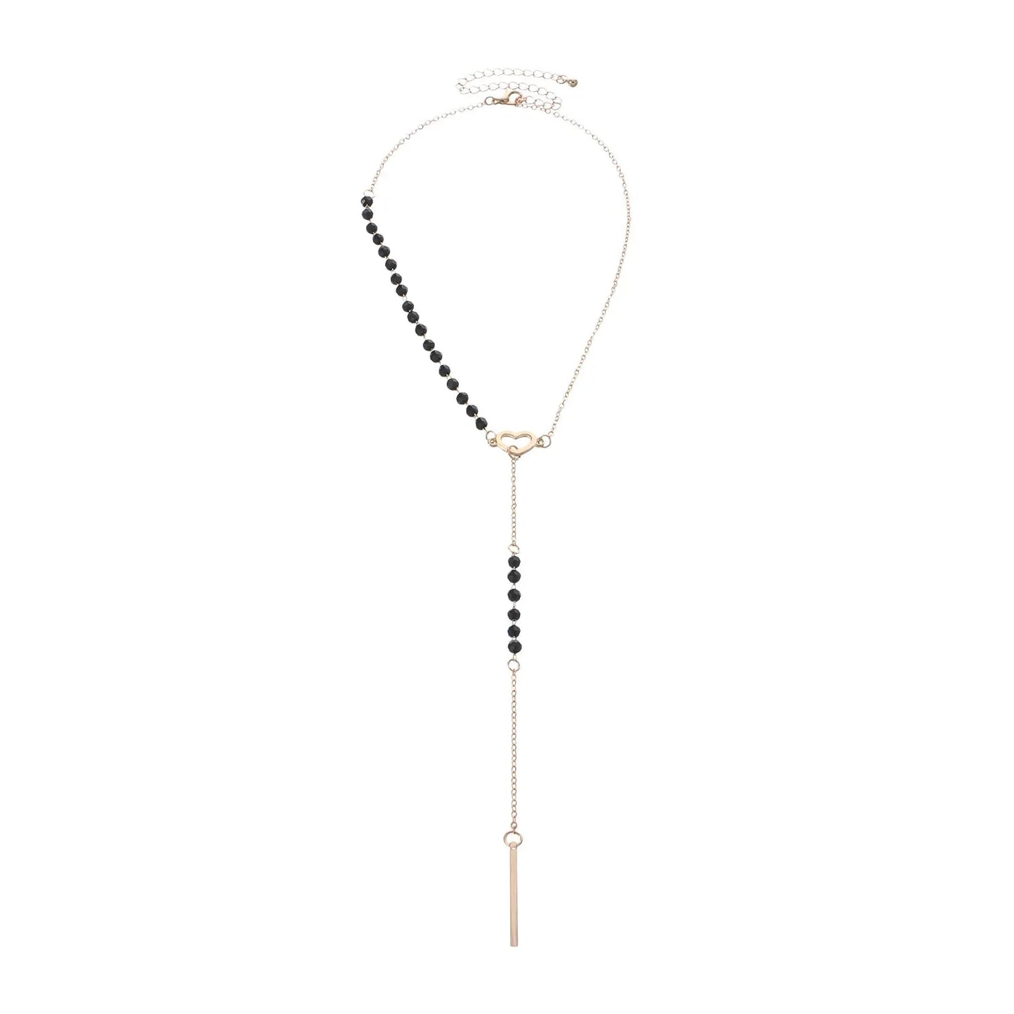 Dainty Heart Black and Gold Lariat Necklace