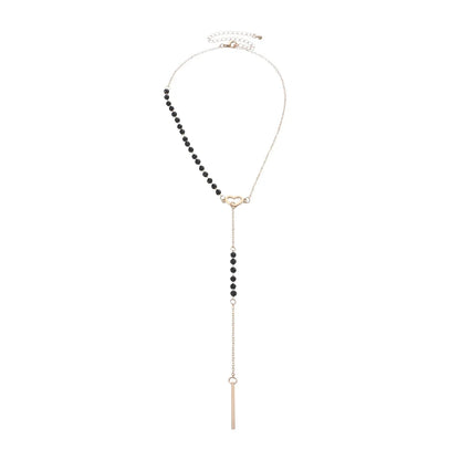 Dainty Heart Black and Gold Lariat Necklace
