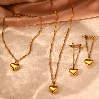 Dainty Heart Chain Necklace, Bracelet, and Earring Set