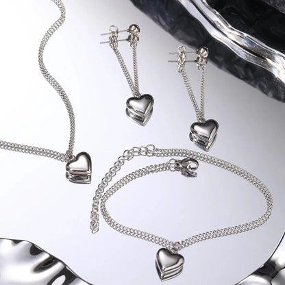 Dainty Heart Chain Necklace, Bracelet, and Earring Set