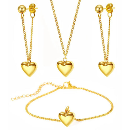 Dainty Heart Chain Necklace, Bracelet, and Earring Set