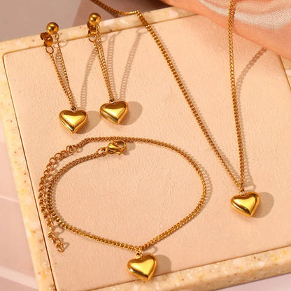 Dainty Heart Chain Necklace, Bracelet, and Earring Set