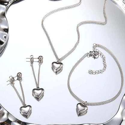 Dainty Heart Chain Necklace, Bracelet, and Earring Set