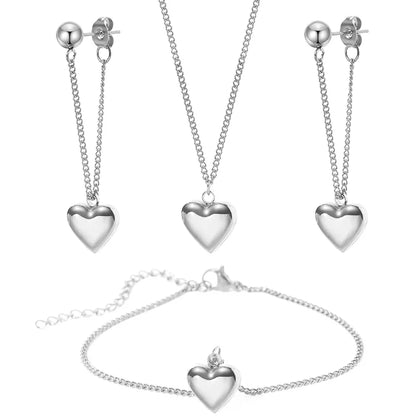 Dainty Heart Chain Necklace, Bracelet, and Earring Set