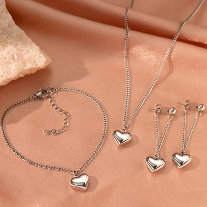 Dainty Heart Chain Necklace, Bracelet, and Earring Set