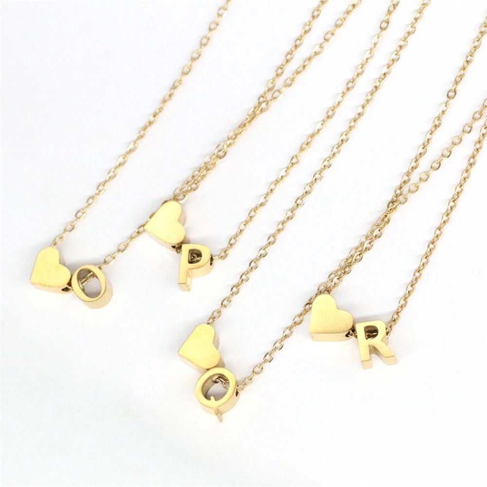 Dainty Heart Accented Letter Initial Necklace