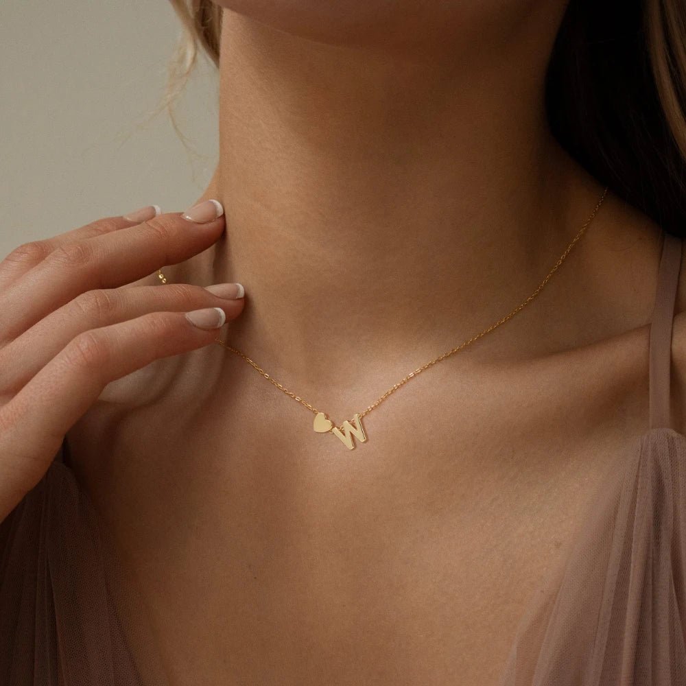 Dainty Heart Accented Letter Initial Necklace