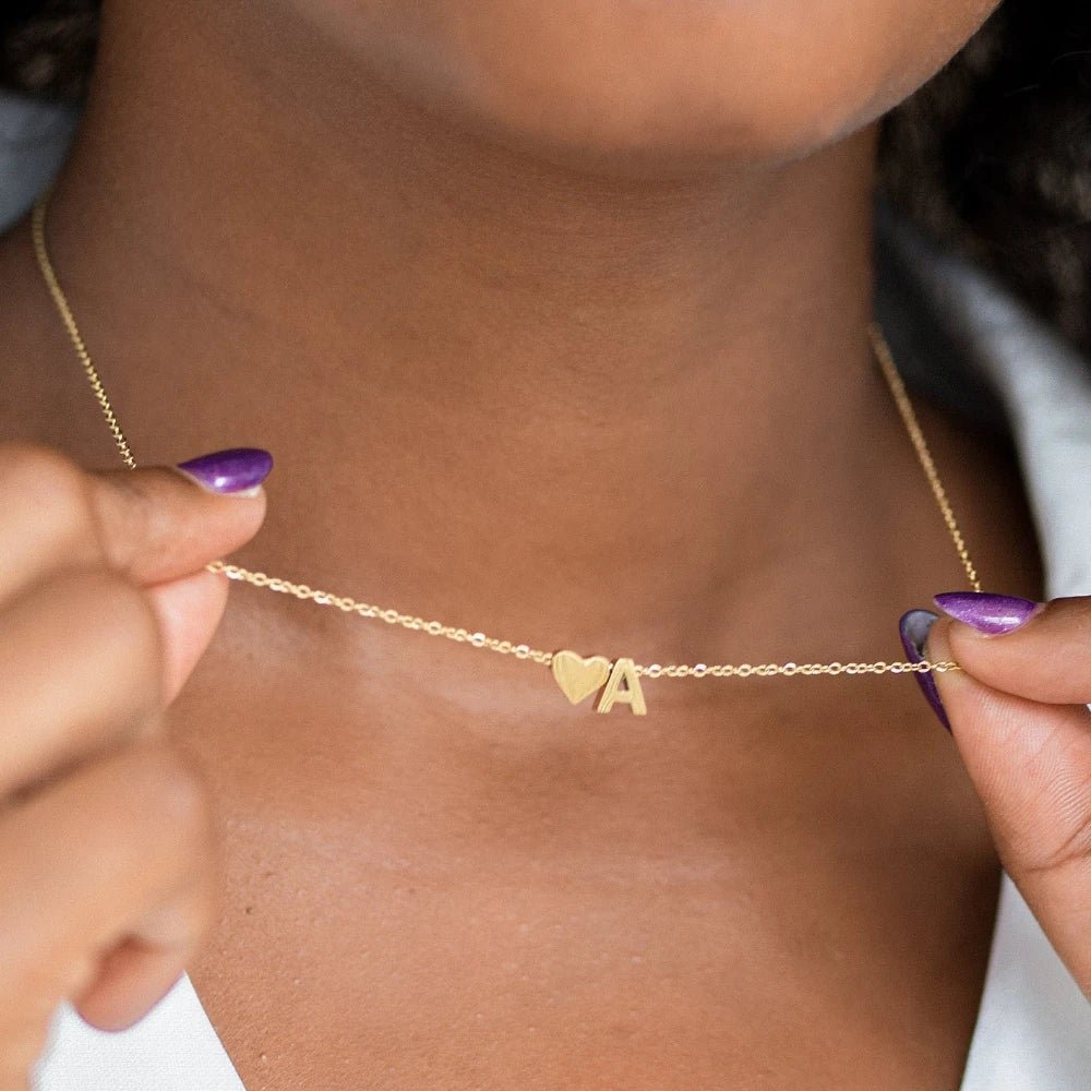 Dainty Heart Accented Letter Initial Necklace