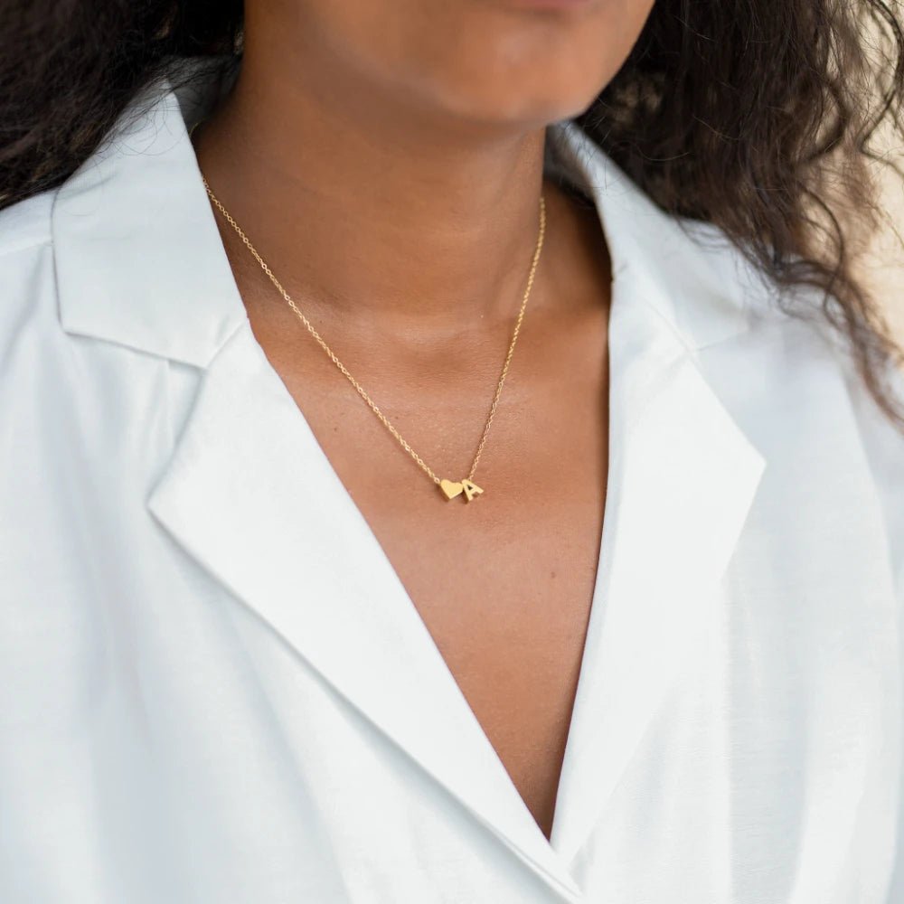 Dainty Heart Accented Letter Initial Necklace
