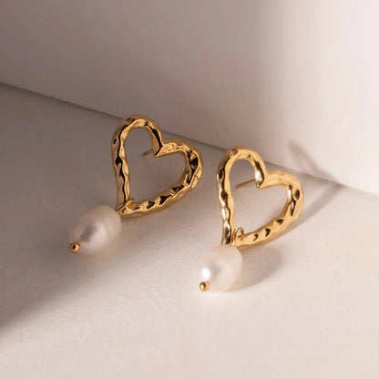 Dainty Heart Pearl Drop Earrings