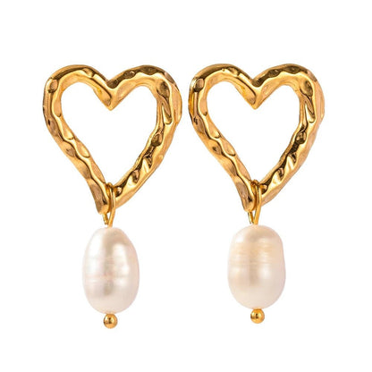Dainty Heart Pearl Drop Earrings