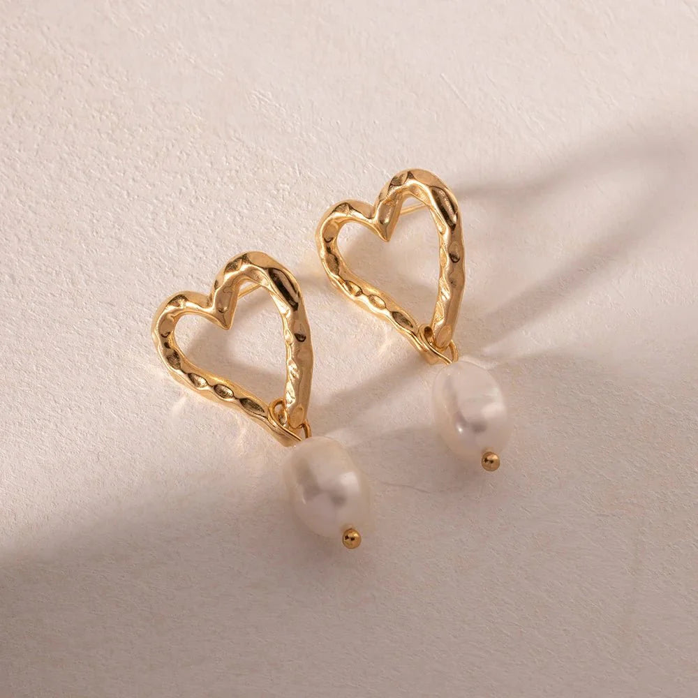 Dainty Heart Pearl Drop Earrings