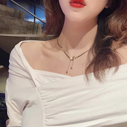 Dainty Herringbone Butterfly Dangle Necklace