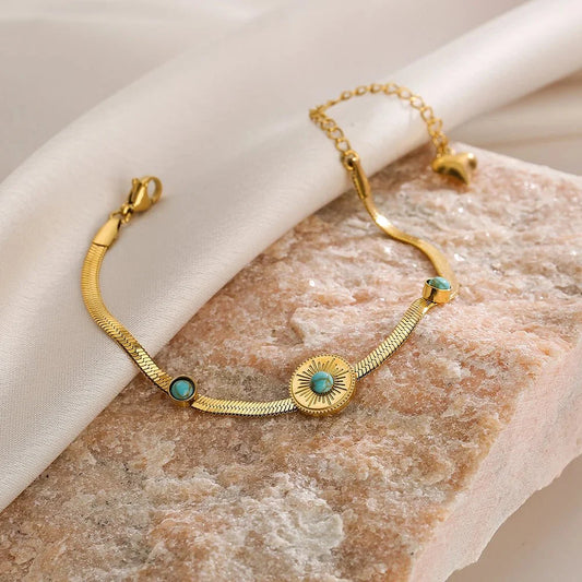 Dainty Herringbone Turquoise Stone Bracelet