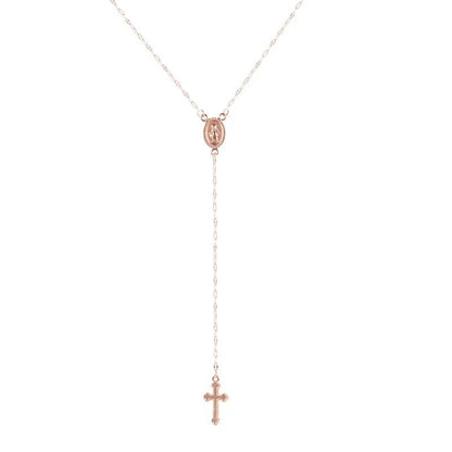 Dainty Lariat Cross Rosary Necklace