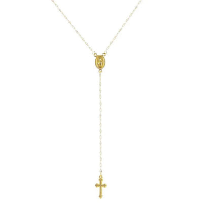 Dainty Lariat Cross Rosary Necklace
