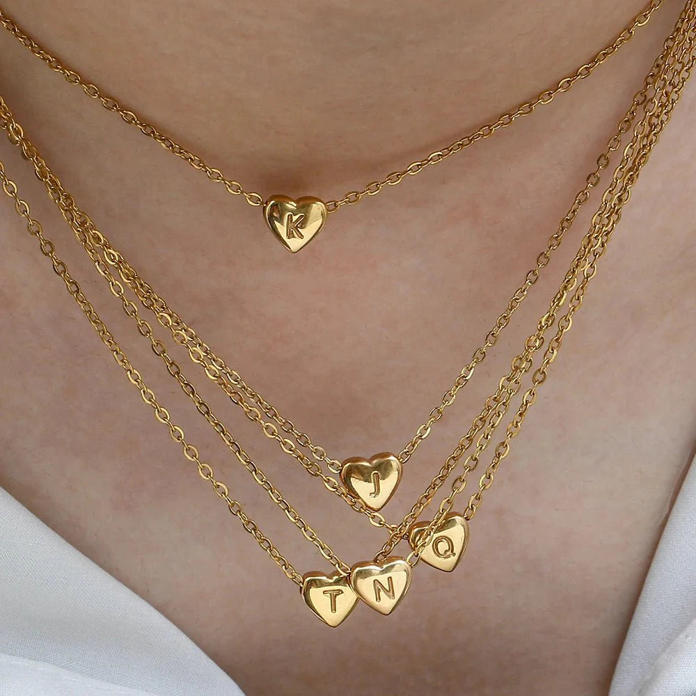 Dainty Minimal Heart Initial Letter Necklace