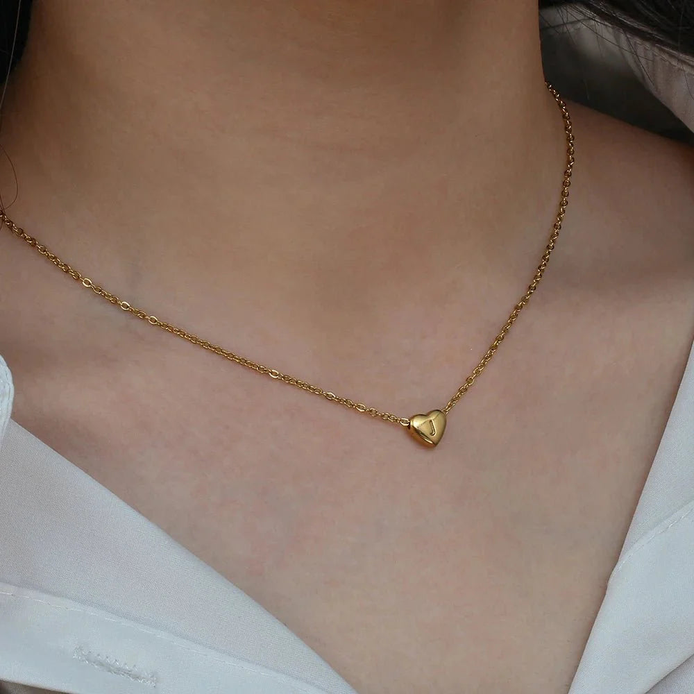 Dainty Minimal Heart Initial Letter Necklace