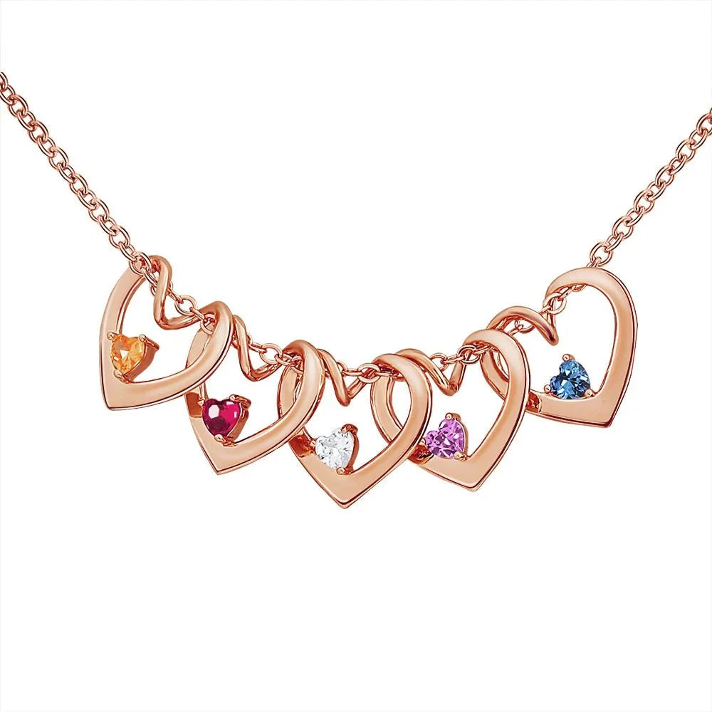 Dainty Name & Birthstone Heart Charm Bangle Bracelet & Necklace