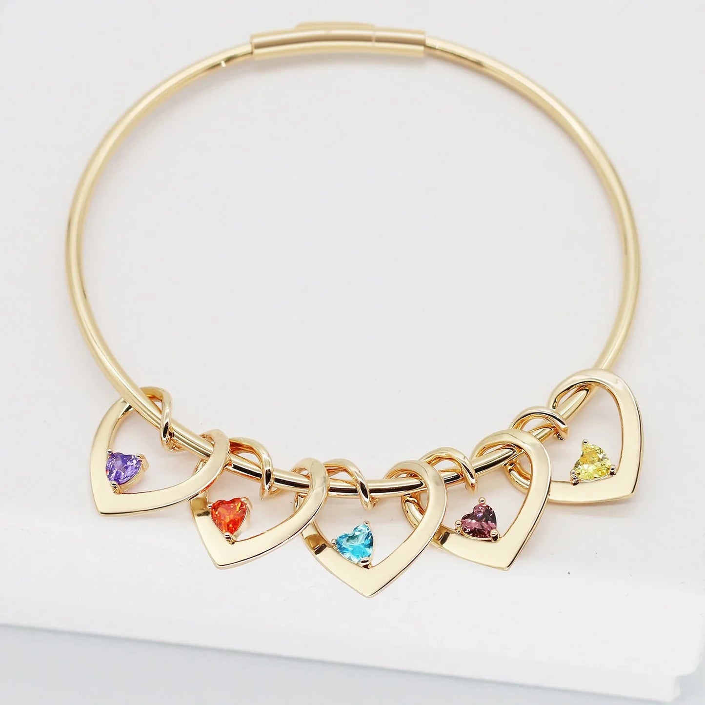 Dainty Name & Birthstone Heart Charm Bangle Bracelet & Necklace