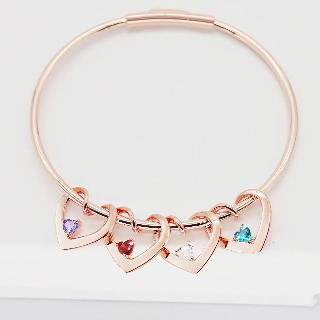Dainty Name & Birthstone Heart Charm Bangle Bracelet & Necklace