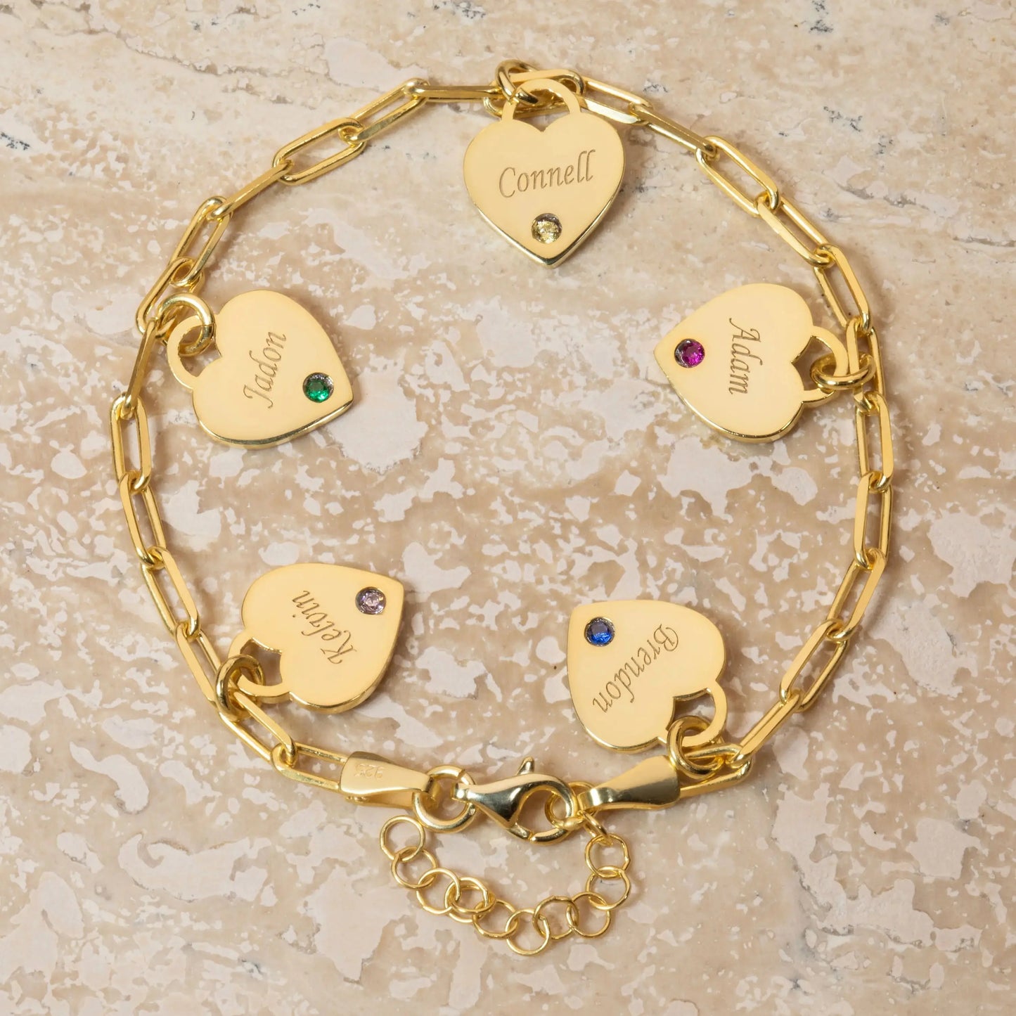 Dainty Name & Birthstone Heart Charm Paperclip Bracelet